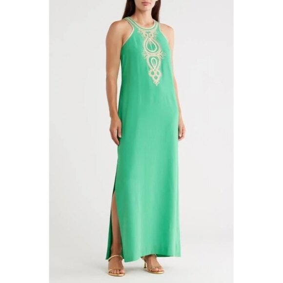 NWT Lilly Pulitzer Taylane Maxi in Brazilian Green Embroider Side Slit Dress 16 - Picture 1 of 6